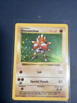 Pokemon TCG Hitmonchan Shadowless Unlimited Rare Holo Base Set 7/102 - Image 1