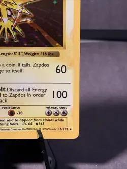Pokemon TCG Zapdos 16/102 Base Set Shadowless Holo Rare 1999 VTG WOTC LP - Image 4