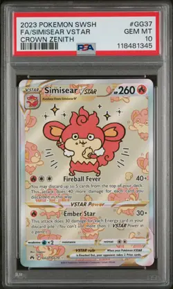 2023 POKEMON SWORD & SHIELD CROWN ZENITH #GG37 FULL ART/SIMISEAR VSTAR PSA 10 - Image 1