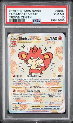 2023 POKEMON SWORD & SHIELD CROWN ZENITH #GG37 FULL ART/SIMISEAR VSTAR PSA 10 - Image 1
