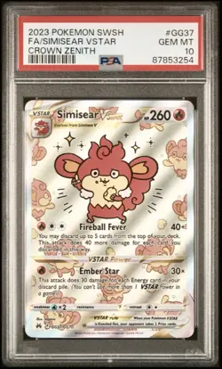 2023 Pokemon Crown Zenith Galarian Gallery Simisear VSTAR Full Art #GG37 PSA 10 - Image 1