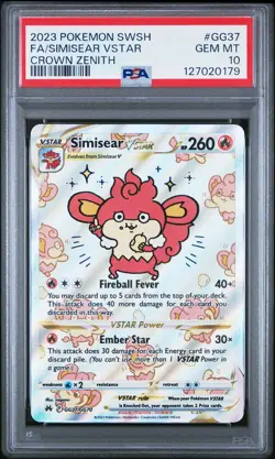 2023 POKEMON SWORD & SHIELD CROWN ZENITH #GG37 FULL ART/SIMISEAR VSTAR PSA 10 - Image 1
