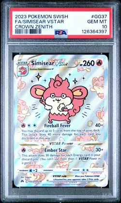 2023 POKEMON SWORD & SHIELD CROWN ZENITH #GG37 FULL ART/SIMISEAR VSTAR PSA 10 - Image 1