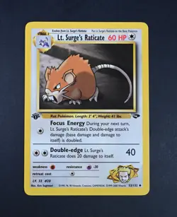 NM Lt. Surge's Raticate 1st Edition 53/132 Reg. Gym Challenge (G2) Pokemon Card - Image 1