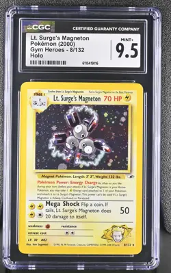 CGC 9.5 MINT+ Lt. Surge's Magneton 2000 Gym Heroes 8/132 Holo Pokemon Card - Image 1