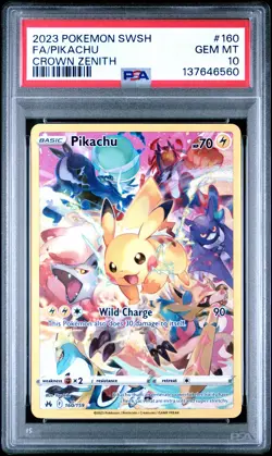 2023 POKEMON SWORD & SHIELD CROWN ZENITH #160 FULL ART/PIKACHU PSA 10 - Image 1