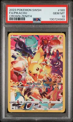 2023 POKEMON SWORD & SHIELD CROWN ZENITH #160 FULL ART/PIKACHU PSA 10 - Image 1