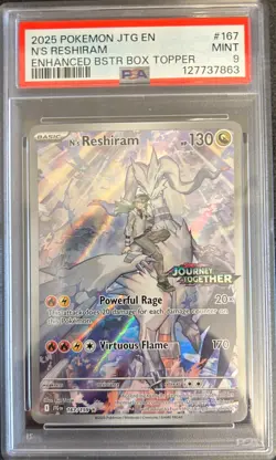 PSA 9 N's Reshiram 167/159 IR Stamped Journey Together Box Topper Pokemon Card - Image 1