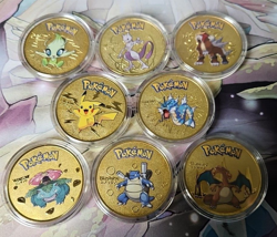 Pokemon Coins Gold Metal COIN Birthday Pikachu Charizard Blastoise Card Coins - Image 1