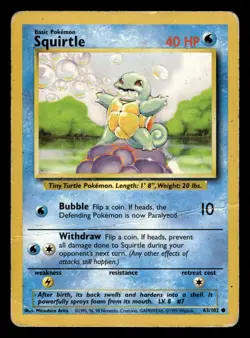 Squirtle 63/102 Common Starter Base Set Pokemon Card - 2 - Image 1