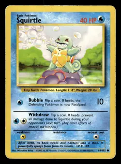 Squirtle 63/102 Common Starter Base Set Pokemon Card - 1 - Image 1