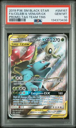 2019 POKEMON SM BLACK STAR PROMO #SM167 FULL ART/CELEBI & VENUSAUR GX PSA 10 - Image 1