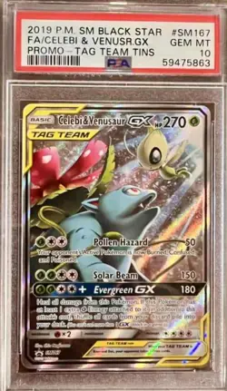 2019 POKEMON SM BLACK STAR PROMO #SM167 FULL ART/CELEBI & VENUSAUR GX PSA 10 - Image 1