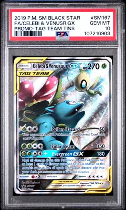 2019 POKEMON SM BLACK STAR PROMO #SM167 FULL ART/CELEBI & VENUSAUR GX PSA 10 - Image 1