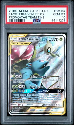 2019 POKEMON SM BLACK STAR PROMO #SM167 FULL ART/CELEBI & VENUSAUR GX PSA 10 - Image 1