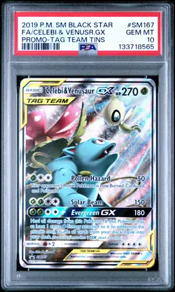 2019 POKEMON SM BLACK STAR PROMO #SM167 FULL ART/CELEBI & VENUSAUR GX PSA 10 - Image 1