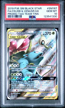 2019 POKEMON SM BLACK STAR PROMO #SM167 FULL ART/CELEBI & VENUSAUR GX PSA 10 - Image 1