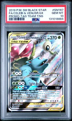 2019 POKEMON SM BLACK STAR PROMO #SM167 FULL ART/CELEBI & VENUSAUR GX PSA 10 - Image 1