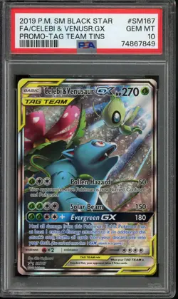 2019 POKEMON SM BLACK STAR PROMO #SM167 FULL ART/CELEBI & VENUSAUR GX PSA 10 - Image 1