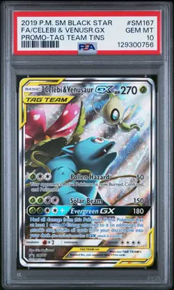 2019 POKEMON SM BLACK STAR PROMO #SM167 FULL ART/CELEBI & VENUSAUR GX PSA 10 - Image 1