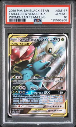 2019 POKEMON SM BLACK STAR PROMO #SM167 FULL ART/CELEBI & VENUSAUR GX PSA 10 - Image 1