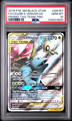 2019 POKEMON SM BLACK STAR PROMO #SM167 FULL ART/CELEBI & VENUSAUR GX PSA 10 - Image 1