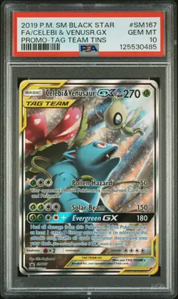 2019 POKEMON SM BLACK STAR PROMO #SM167 FULL ART/CELEBI & VENUSAUR GX PSA 10 - Image 1
