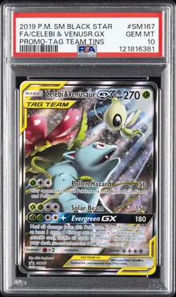2019 POKEMON SM BLACK STAR PROMO #SM167 FULL ART/CELEBI & VENUSAUR GX PSA 10 - Image 1