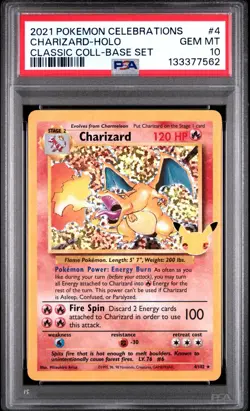 2021 Pokemon Celebrations Classic #4 Charizard Holo Base Set PSA 10 GEM MINT - Image 1