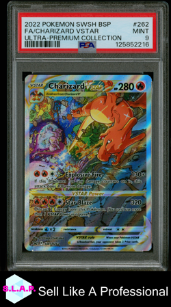 FA/CHARIZARD VSTAR ULTRA-PREM COLL POKEMON SWSH BLACK STAR PROMO 2022 262 PSA 9 - Image 1