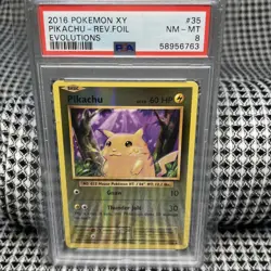 2016 Pikachu Reverse Holo Pokemon TCG XY Evolutions Near Mint Condition PSA 8 NM - Image 1