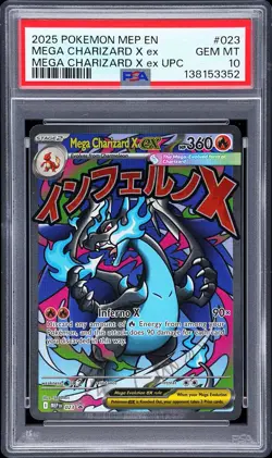 2025 POKEMON MEP EN-ME BLACK STAR PROMO #023 MEGA CHARIZARD X EX PSA 10 UPC - Image 1