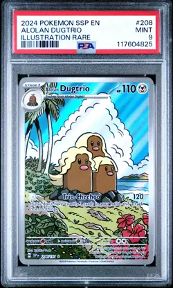 2024 POKEMON SSP EN-SURGING SPARKS ILLUSTRATION RARE #208 ALOLAN DUGTRIO PSA 9 - Image 1