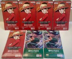 One Piece TCG Lot (7) OP-13 Carrying On His Will and OP-12 Sleeved Booster Pack - Image 1