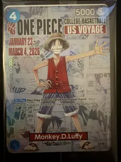 Bandai One Piece CCG Monkey.D.Luffy US Voyage Promo Card P-055- J Strike- 5000 - Image 1