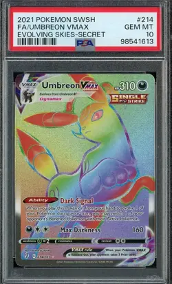 2021 Pokemon Evolving Skies 214/203 UMBREON VMAX Secret PSA 10 Gem Mint - Image 1