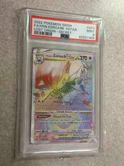 2022 Pokemon SWSH Lost Origin Secret #203 FA HSN Zoroark VStar PSA 9 MINT - Image 1