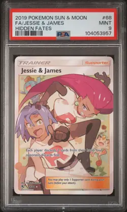 2019 POKEMON SUN & MOON HIDDEN FATES #68 FULL ART/JESSIE & JAMES PSA 9 MINT 3957 - Image 1
