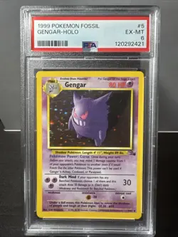 1999 Pokemon TCG PSA EX-MT 6 Gengar Holo Card 5/62 Fossil - Image 1