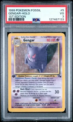 PSA 3 Gengar 5/62 Fossil 1st Edition Holo Rare Pokemon Card - Image 1