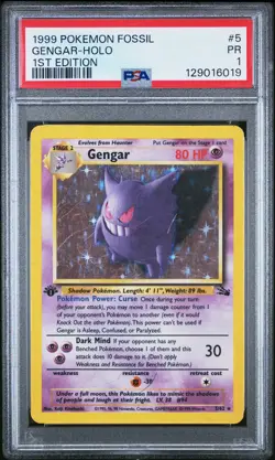 PSA 1 Gengar 5/62 Pokemon Fossil 1st Edition Holo Rare Pokemon Card - Image 1