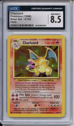 CGC 8.5 Charizard 1999 Base Set 4/102 Holo Pokemon Card - Image 1
