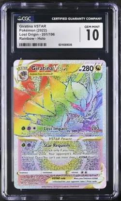 2022 Pokemon SWSH Lost Origin Giratina Vstar 201/196 Secret Rainbow rare CGC 10 - Image 1