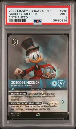2024 Disney Lorcana En 3-Into The Inklands Enchanted Scrooge Mcduck 9 PSA #218 - Image 1