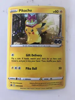 Pokemon TCG Pokemon Go Pikachu (Hat) Black Star Holo Promo Card SWSH234 - Image 1