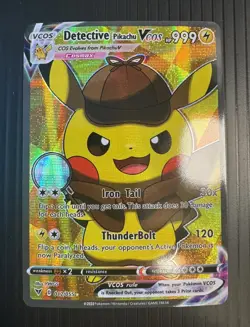 Pokemon TCG Detective Pikachu VCOS Cosplay Custom Full Art Holographic Card - Image 1