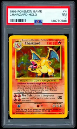1999 Pokemon CHARIZARD Base Set HOLO RARE Unlimited Edition Card 4/102 - PSA 7 - Image 1