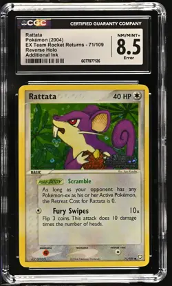 CGC 8.5 Rattata EX Team Rocket Returns 71/109 Reverse Holo STAMPED Pokemon Card - Image 1