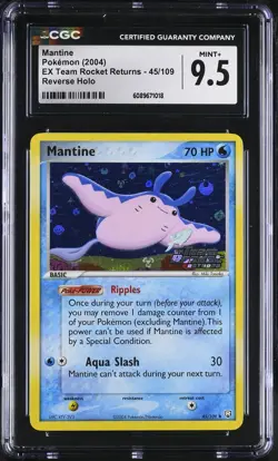 CGC 9.5 Mantine EX Team Rocket Returns 45/109 Reverse Holo Stamped Pokemon Card - Image 1