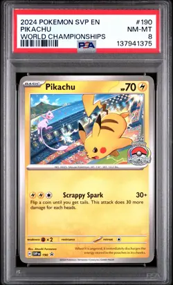 2024 POKEMON SVP EN-SV BLACK STAR PROMO WORLD CHAMPIONSHIPS #190 PIKACHU PSA 8 - Image 1
